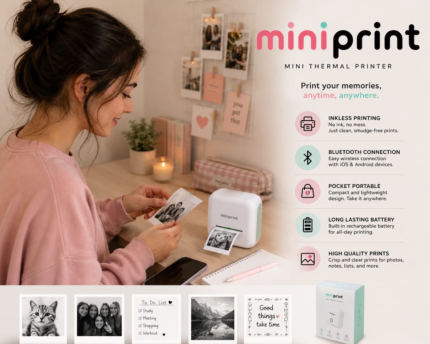 Woman using miniprint at her desk
